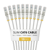 StarTech.com 6in Gray Slim CAT6 Cable, 10 Pack, Snagless, 100W PoE, UTP, LSZH, 28AWG Pure Bare Copper Wire, Slim RJ45 Network Patch Cord w/Strain Reliefs, Individually Tested
