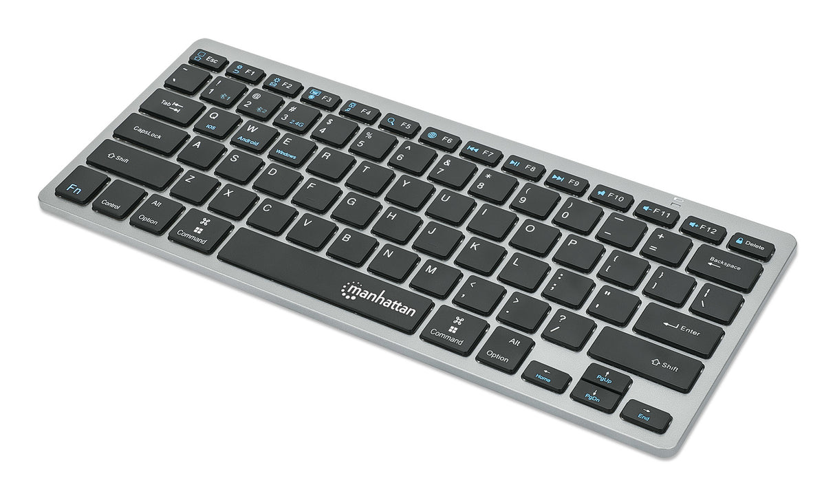 Manhattan Ultra Slim Dual-Mode Wireless Keyboard, German Quertz layout, Bluetooth (v3.0) and Wireless (2.4GHz), 78 low profile scissor keys, Auto Power Management, Range 10m, USB-A Micro Receiver, AAA Battery (included), Windows and Mac, Three Year...