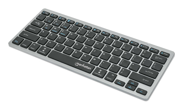 Manhattan Ultra Slim Dual-Mode Wireless Keyboard, German Quertz layout, Bluetooth (v3.0) and Wireless (2.4GHz), 78 low profile scissor keys, Auto Power Management, Range 10m, USB-A Micro Receiver, AAA Battery (included), Windows and Mac, Three Year...