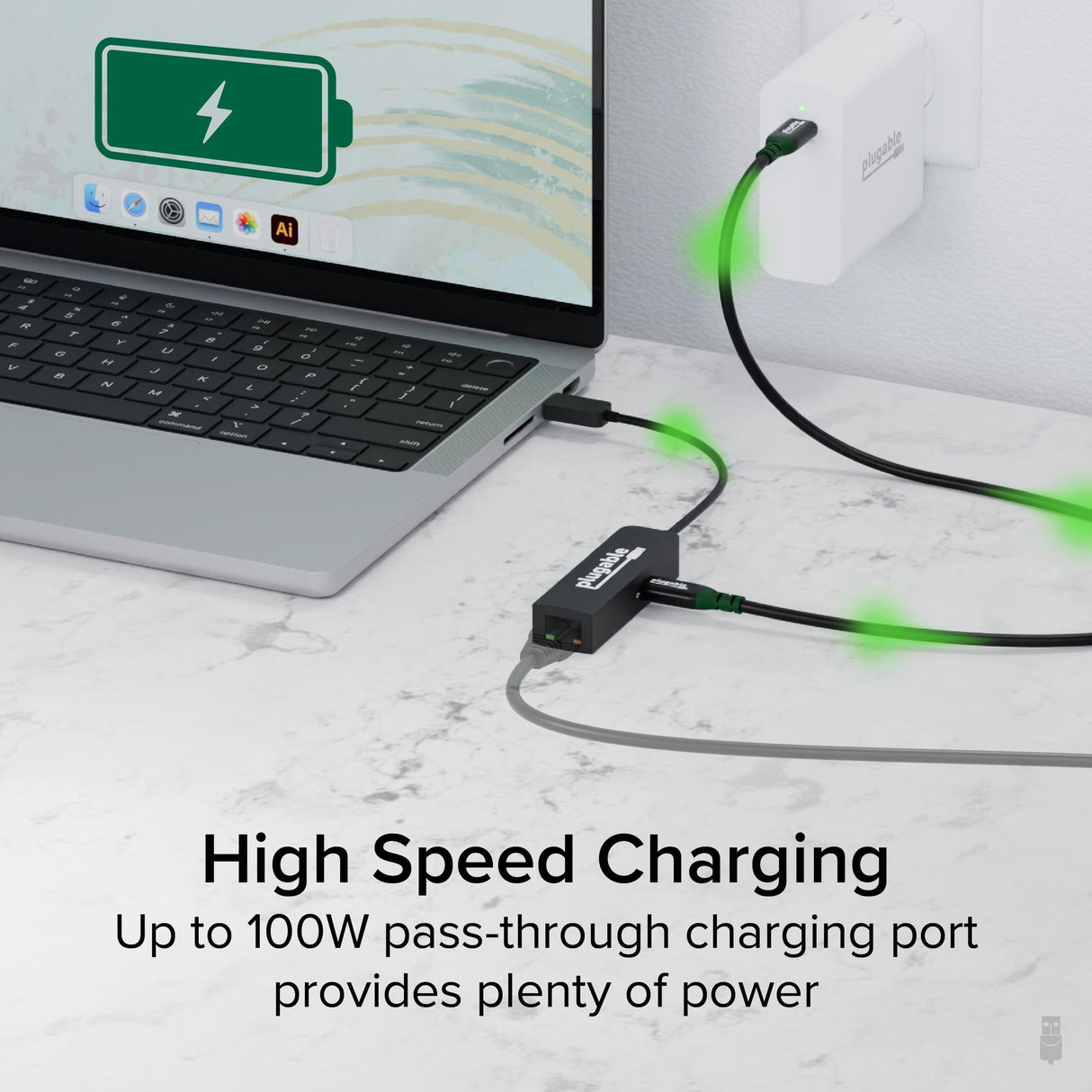 Plugable Technologies USB C to Ethernet Adapter 2.5Gb with 100W USB-C PD Charging, 2.5 Gigabit Type C USB Ethernet Adapter for Windows, MacBook, Chrome, iPad, Surface, XPS, Thunderbolt 4, USB4 (USBC-E2500PD)