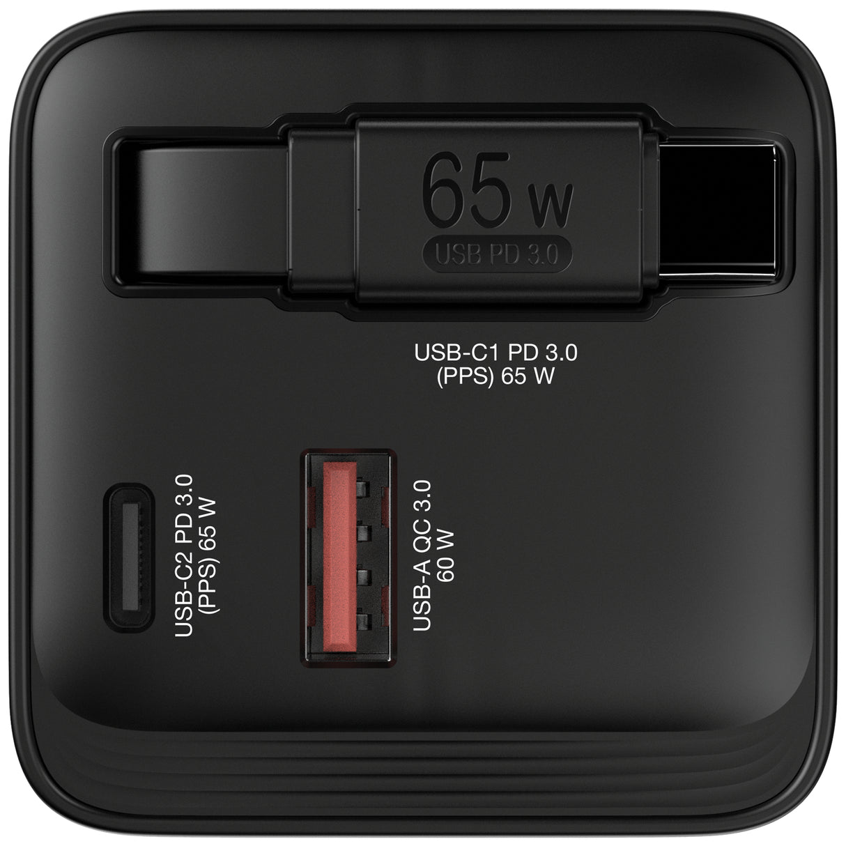 Verbatim GaN Charger 65W 2 Port retractable cable display US plugs with EU and UK adaptors