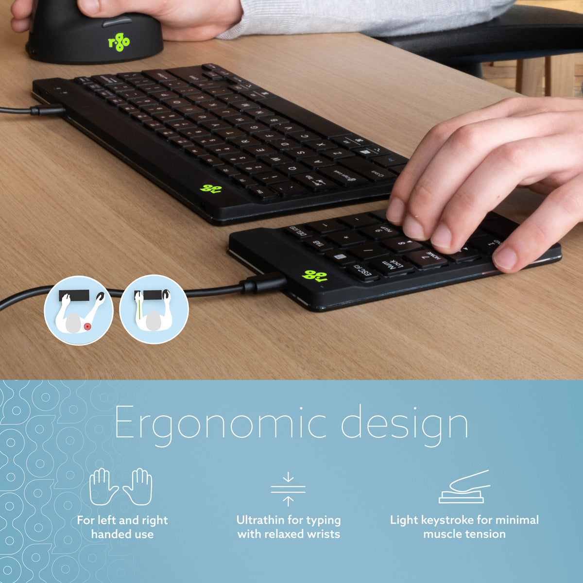 R-Go Tools Numeric keypad R-Go Numpad Break, ergonomic numeric keypad with break software, wired, black