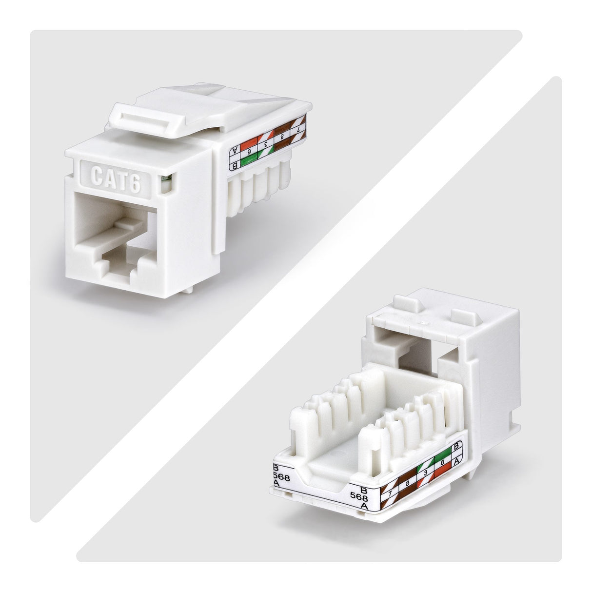 StarTech.com Cat6 Keystone Jack, 24-Pack RJ45 Ethernet Keystone Jacks, UTP Cat6 Wall Jack, 90-Degree 110 Punch Down, White