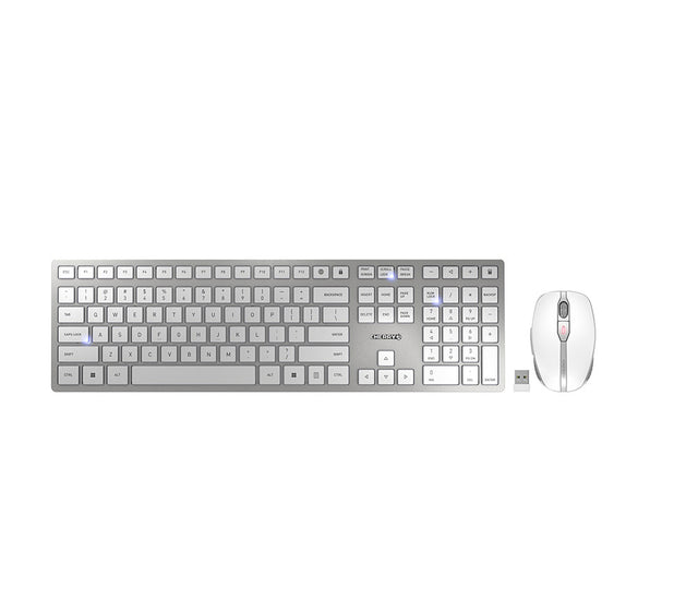 CHERRY DW 9100 SLIM keyboard Mouse included Universal RF Wireless + Bluetooth QWERTY English Silver
