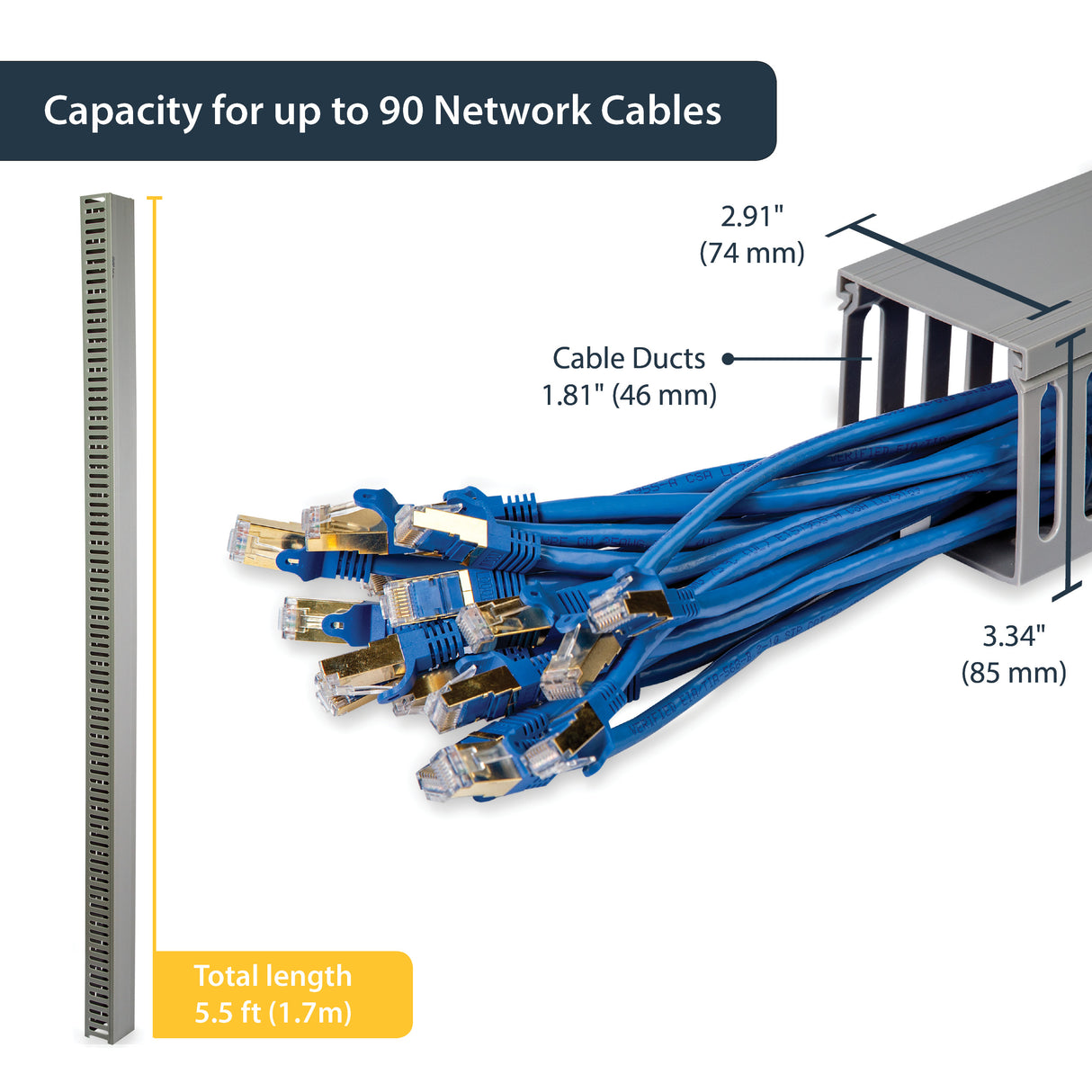StarTech.com 3x3in Open Slot Wiring Cable Raceway Duct with Cover, Server Rack Cable Management, Cable Cover Duct, Cord Hider / Organizer, PVC Cable Manager - TAA Compliant