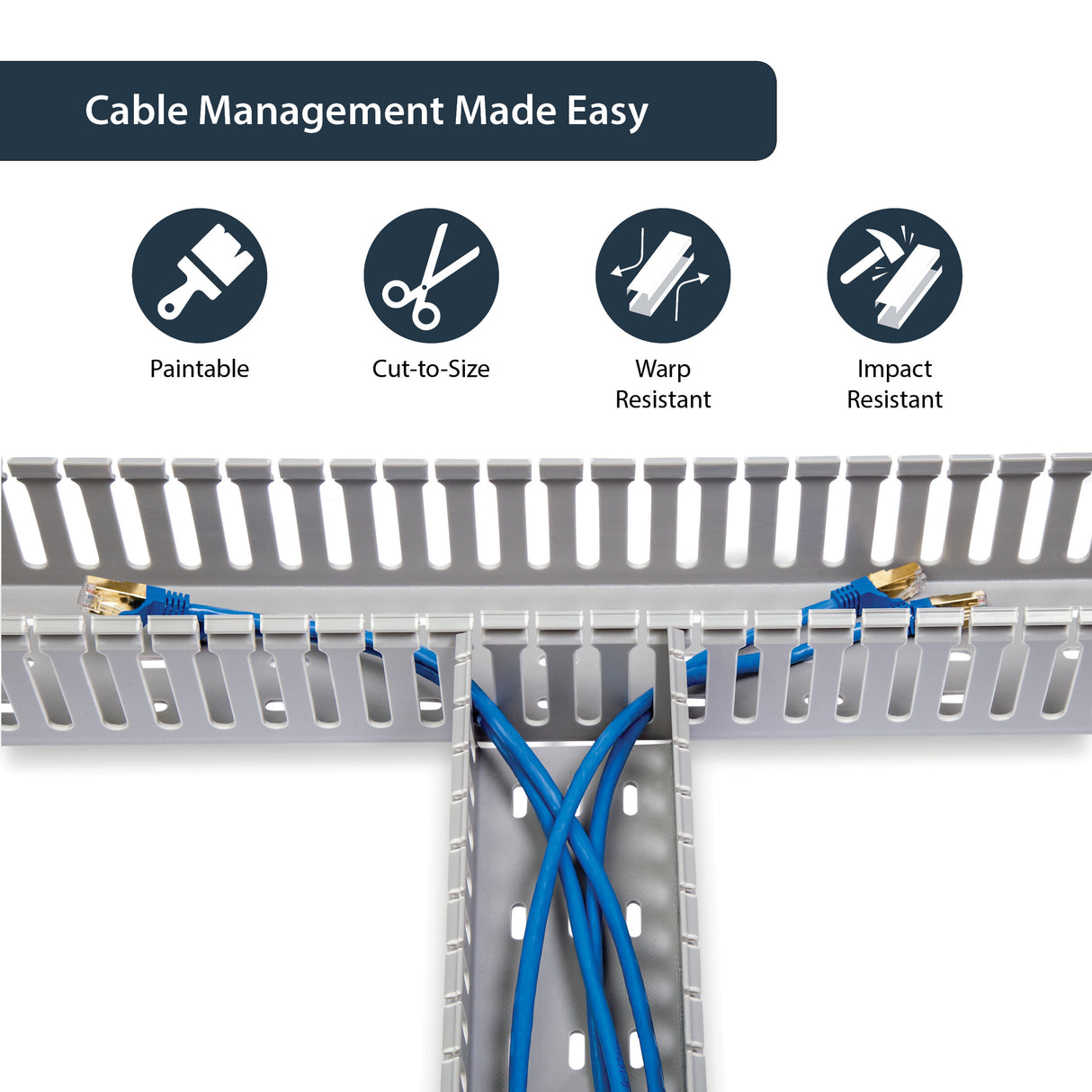 StarTech.com 3x3in Open Slot Wiring Cable Raceway Duct with Cover, Server Rack Cable Management, Cable Cover Duct, Cord Hider / Organizer, PVC Cable Manager - TAA Compliant