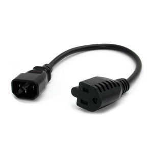 StarTech.com 1ft (30cm) Power Extension Cord, IEC 320 C14 to NEMA 5-15R, 10A 125V, 18AWG, Black Computer Power Extension Cord, AC Outlet Extension Cable for Power Supplies/PDUs/ Network Equipment, UL Listed