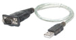 Manhattan USB-A to Serial Converter cable, 45cm, Male to Male, Serial/RS232/COM/DB9, Prolific PL-2303RA Chip, Black/Silver cable, Three Year Warranty, Equivalent to ICUSB232V2