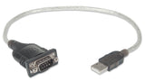 Manhattan USB-A to Serial Converter cable, 45cm, Male to Male, Serial/RS232/COM/DB9, Prolific PL-2303RA Chip, Black/Silver cable, Three Year Warranty, Equivalent to ICUSB232V2
