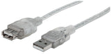 Manhattan USB-A to USB-A Extension Cable, 4.5m, Male to Female, 480 Mbps (USB 2.0), Hi-Speed USB, Translucent Silver, Lifetime Warranty