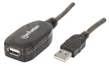 Manhattan USB-A to USB-A Extension Cable, 20m, Male to Female, Active, 480 Mbps (USB 2.0), Daisy-Chainable, Built In Repeater, Hi-Speed USB, Black, Three Year Warranty, Equivalent to USB2AAEXT20M