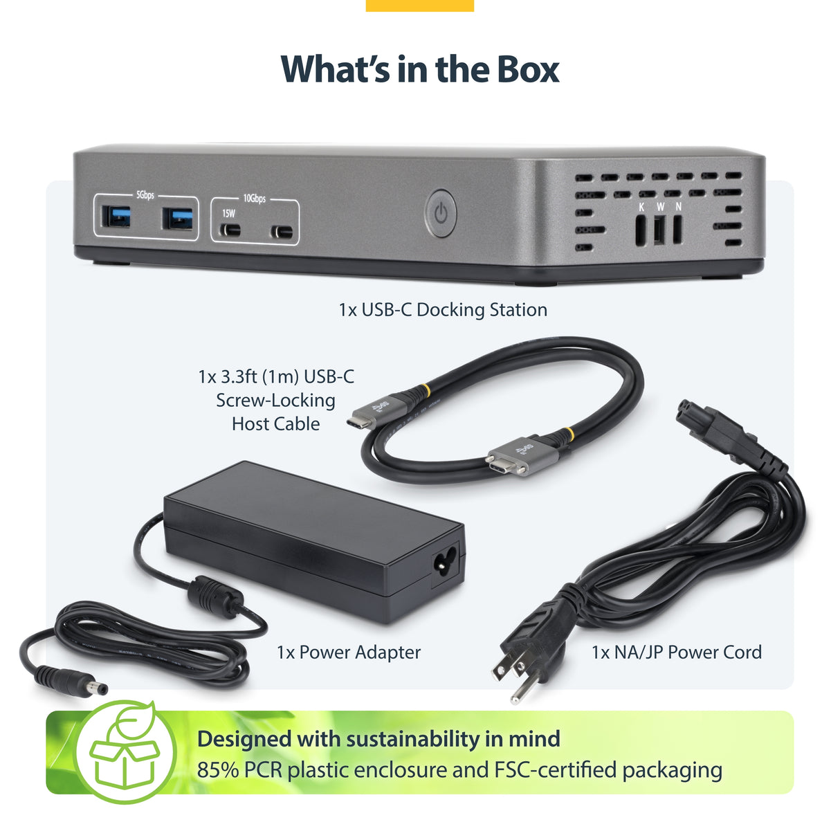 StarTech.com Dual-Monitor USB-C Docking Station, DisplayPort, 4K 60Hz, 100W Laptop Charging, 1GbE, Driverless, Multi-Monitor Dock For Windows