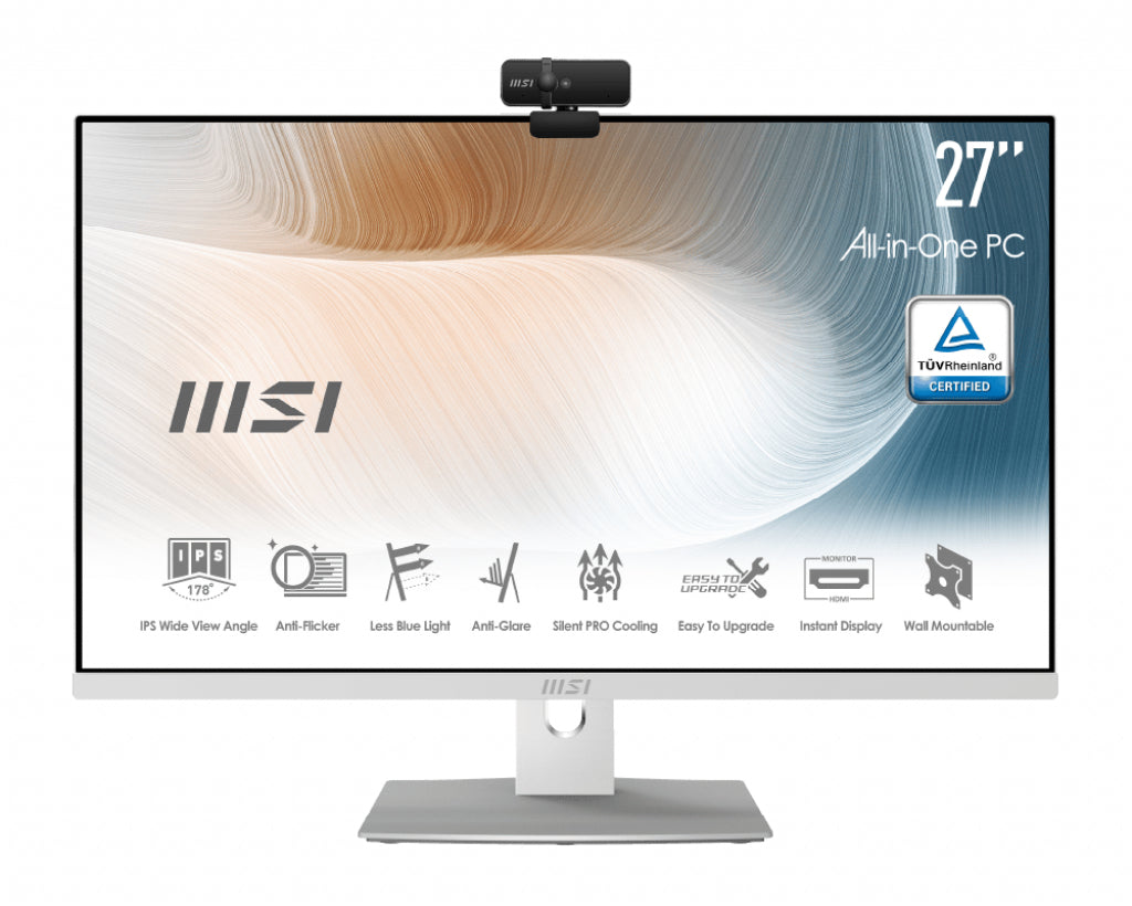 MSI Modern AM271P 11M-055US Intel® Core™ i7 i7-1165G7 68.6 cm (27") 1920 x 1080 pixels All-in-One PC 16 GB DDR4-SDRAM 512 GB SSD Windows 10 Home Wi-Fi 6 (802.11ax) White