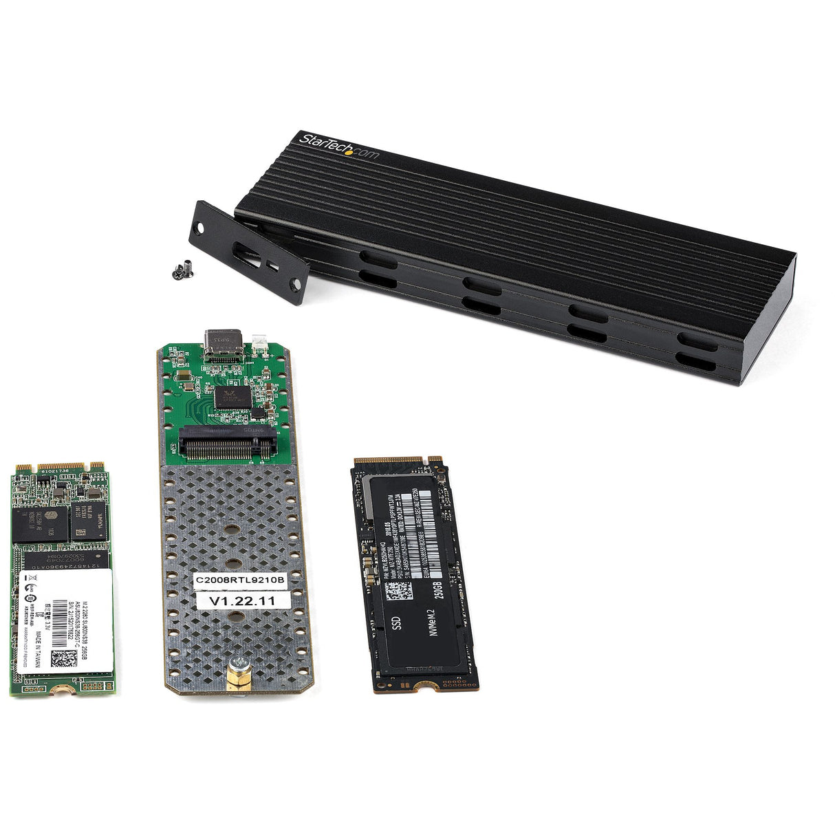 StarTech.com USB-C 10Gbps to M.2 NVMe or M.2 SATA SSD Enclosure - Portable External M.2 PCIe/SATA NGFF SSD Aluminum Case - USB Type-C & USB-A Host Cables - Supports 2230/2242/2260/2280