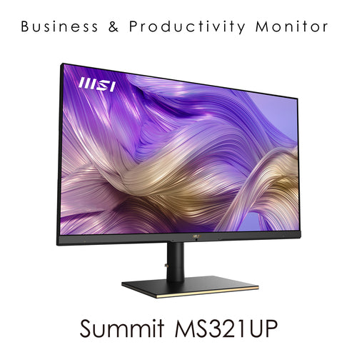 MSI Summit MS321UP 32 Inch Monitor with Adjustable Stand, UHD (3840 x 2160), 16:9, 60Hz, IPS, 4ms, HDMI, DisplayPort, USB Type-C, Built-in USB Hub, Anti-Glare, Anti-Flicker, Less Blue light, VESA, Kensington, Black