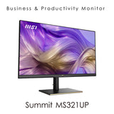 MSI Summit MS321UP 32 Inch Monitor with Adjustable Stand, UHD (3840 x 2160), 16:9, 60Hz, IPS, 4ms, HDMI, DisplayPort, USB Type-C, Built-in USB Hub, Anti-Glare, Anti-Flicker, Less Blue light, VESA, Kensington, Black