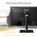 MSI Summit MS321UP 32 Inch Monitor with Adjustable Stand, UHD (3840 x 2160), 16:9, 60Hz, IPS, 4ms, HDMI, DisplayPort, USB Type-C, Built-in USB Hub, Anti-Glare, Anti-Flicker, Less Blue light, VESA, Kensington, Black