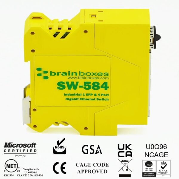 Brainboxes SW-584 network switch Unmanaged Gigabit Ethernet (10/100/1000) Yellow