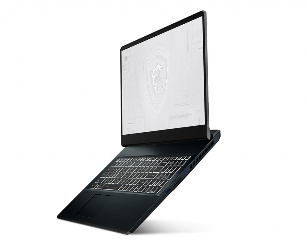 MSI Workstation WE76 11UM-458 laptop Intel® Core™ i9 i9-11980HK Mobile workstation 43.9 cm (17.3") Full HD 64 GB DDR4-SDRAM 1 TB SSD NVIDIA RTX A5000 Wi-Fi 6 (802.11ax) Windows 10 Pro Titanium, Blue