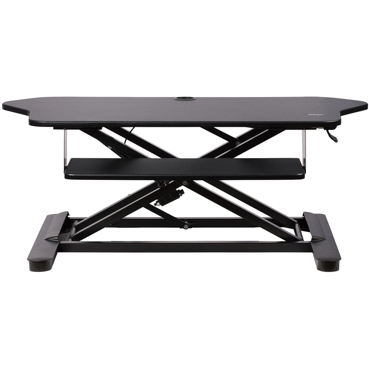 StarTech.com Corner Sit Stand Desk Converter with Keyboard Tray - Large Surface (35" x 21") - Height Adjustable Ergonomic Desktop/Tabletop Standing Workstation - Supports Dual Monitors - TAA
