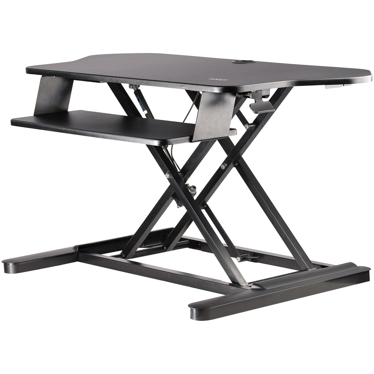 StarTech.com Corner Sit Stand Desk Converter with Keyboard Tray - Large Surface (35" x 21") - Height Adjustable Ergonomic Desktop/Tabletop Standing Workstation - Supports Dual Monitors - TAA
