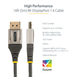 StarTech.com 16.4ft (5m) VESA Certified DisplayPort 1.4 Cable - 8K 60Hz HDR10 - Ultra HD 4K 120Hz Video - DP 1.4 Cable / Cord - For Monitors/Displays - DisplayPort to DisplayPort Cable - M/M