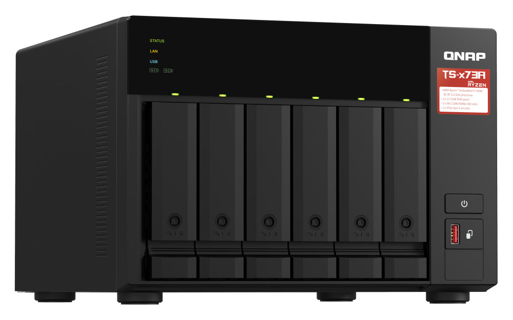 QNAP TS-673A-SW5T NAS/storage server Tower Ryzen Embedded V1500B 8 GB DDR4 0 TB QNAP QTS Black