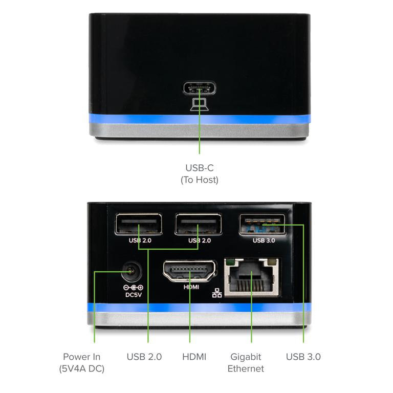 Plugable Technologies PLUGABLE USB C CUBE - MINI DOCK Wired USB 3.2 Gen 1 (3.1 Gen 1) Type-C Black