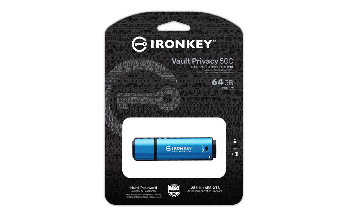 Kingston Technology IronKey 64GB USB-C Vault Privacy 50C AES-256 Encrypted, FIPS 197