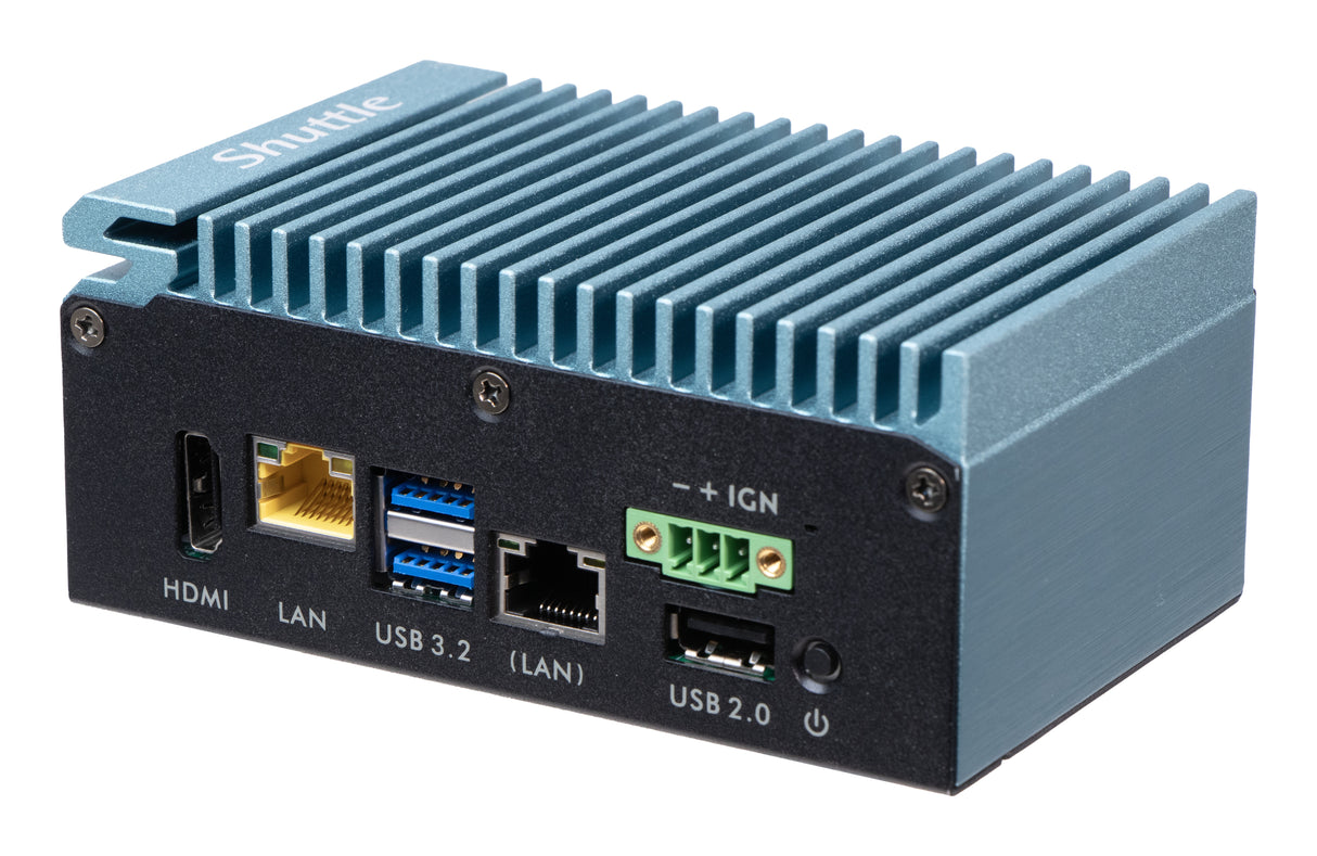 Shuttle Edge PC SPCEL02 , Intel Celeron J6412, 1x HDMI, 2x 2.5G LAN, 1x COM, DIO (4x in, 4x out), 3x USB, 2x M.2, 12-24V, 24/7 permanent operation, fanless, incl. VESA & DIN-RAIL mount