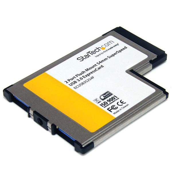 StarTech.com 2 Port Flush Mount ExpressCard 54mm SuperSpeed (5Gbps) USB 3.0 Card Adapter with UASP Support - TAA