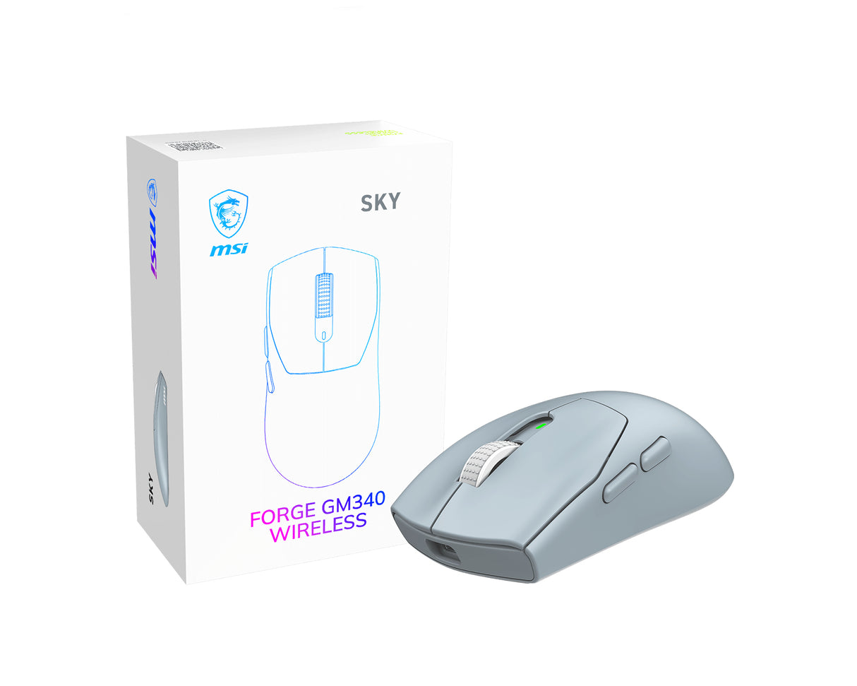 MSI Forge Gm340 Wireless Sky mouse Gaming Ambidextrous RF Wireless + Bluetooth Optical 12000 DPI