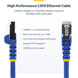 StarTech.com 6ft Blue CAT8 Ethernet Cable, Snagless RJ45, 25G/40G, 2000MHz, 100W PoE++, S/FTP, 26AWG Pure Bare Copper Wire, LSZH, Shielded Network Patch Cord w/Strain Reliefs, Individually Tested