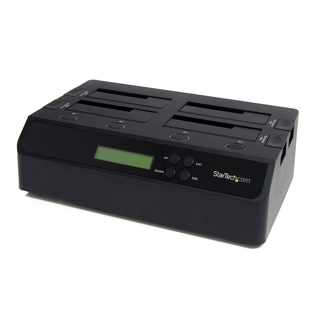 StarTech.com 4-Bay Hard Drive Duplicator and Eraser, Standalone 1:3 SATA HDD/SSD Cloner/Copier, USB 3.0 / eSATA to SATA Docking Station, Hard Drive Duplicator and Sanitizer Dock, Toolless / Top-Loading Design