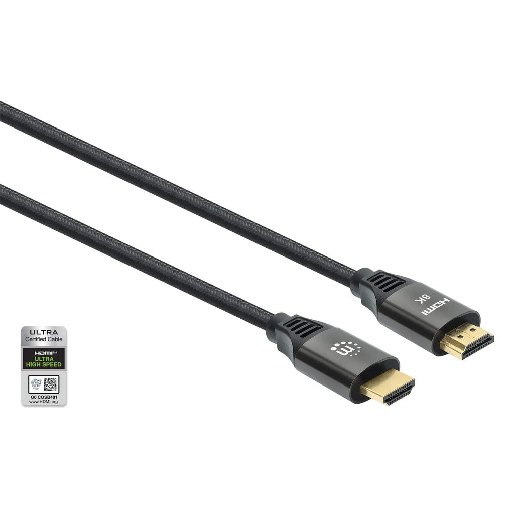 Manhattan HDMI 8K@60Hz Cable with Ethernet, 2m, Certified, Suitable for ALL 8K, 4K & 1080p/HD uses - when upgrading now or have it ready for when you need it, Male to Male, Black, 4K@120Hz, Lifetime Warranty, Ultra High Speed