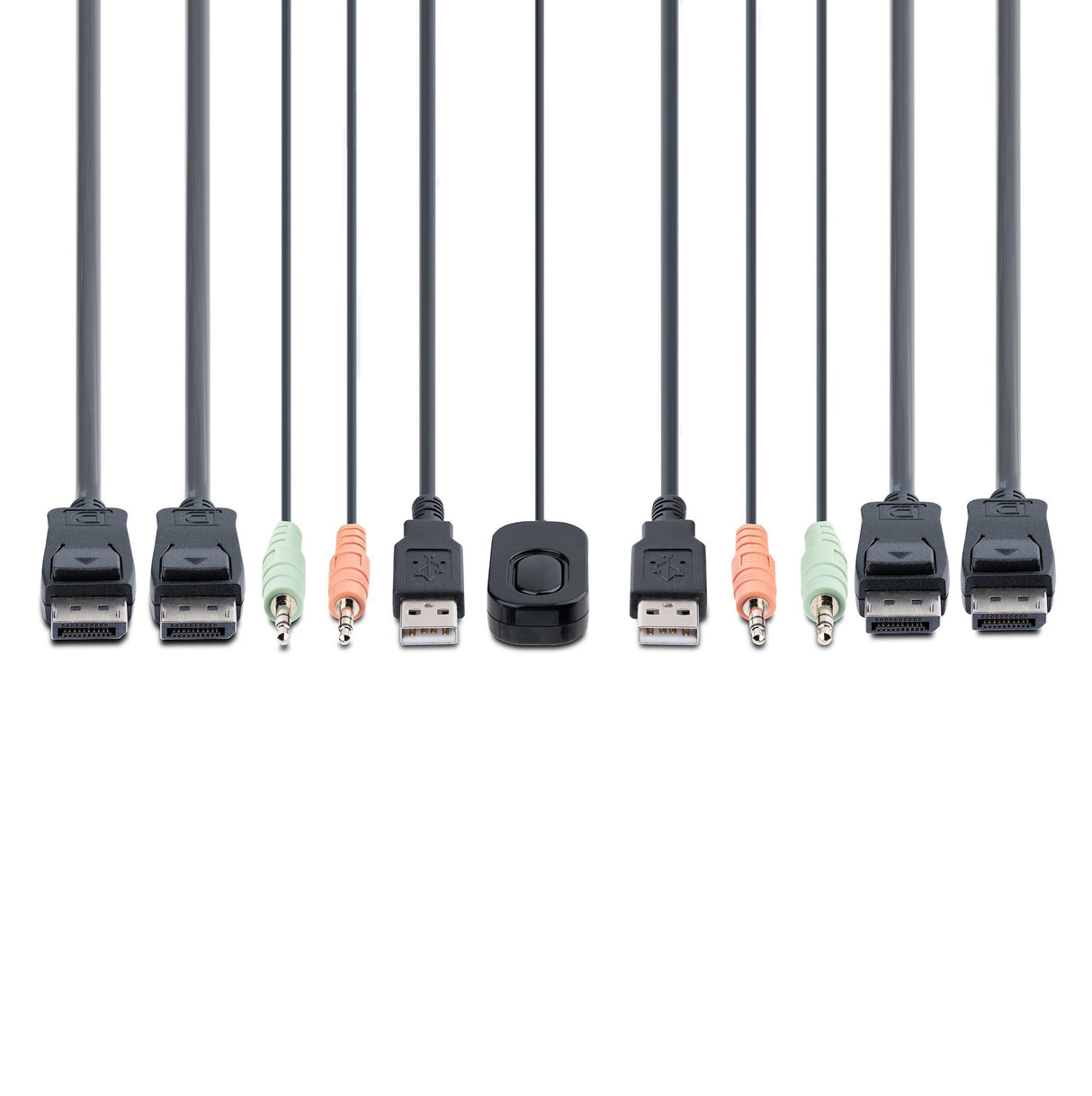 StarTech.com 2-Port Dual-Monitor DisplayPort Cable KVM Switch, 4K 60Hz, Compact KVM with 5ft/1.5m USB-A/DisplayPort/Audio Integrated Cables, Bus Powered - Remote Push Button/Hotkey Switching