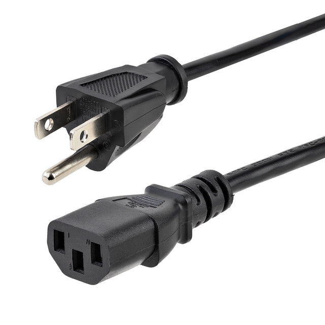 StarTech.com 6ft (1.8m) Computer Power Cord, NEMA 5-15P to C13, 10A 125V, 18AWG, Black Replacement AC Power Cord, Printer Power Cord, PC Power Supply Cable, Monitor Power Cable - UL Listed