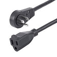 StarTech.com 6ft (2m) Power Extension Cord - 360° Rotating Flat Plug Extension Cord - NEMA 5-15P to NEMA 5-15R, 16 AWG, 125V/13A - Black Short 3-Prong Power Extender Cable