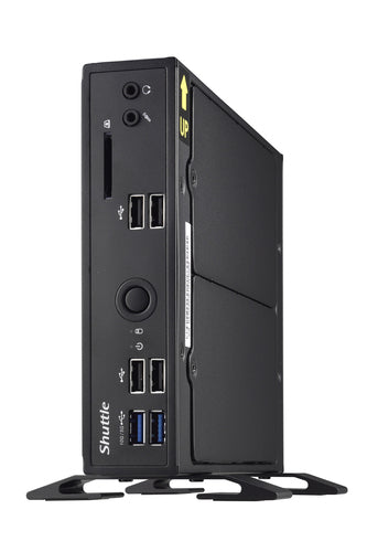 Shuttle XPC slim Barebone DS20UV2, Celeron 5205U, 1xHDMI, 1xDP, 1xVGA, 2xLAN (1xGbit, 1x2.5Gbit), 1xCOM, 8xUSB, fanless, 24/7 permanent operation