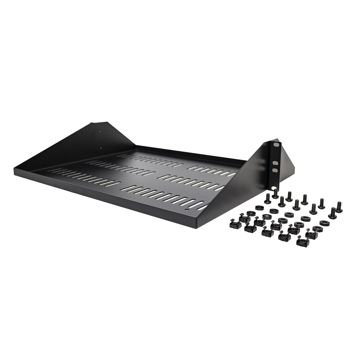 StarTech.com 2U Server Rack Shelf, Center Mounted Universal Vented Rackmount Cantilever Tray for 19" Network Equipment Rack, Heavy Duty Steel, 200lb Capacity, 14" Deep, Black
