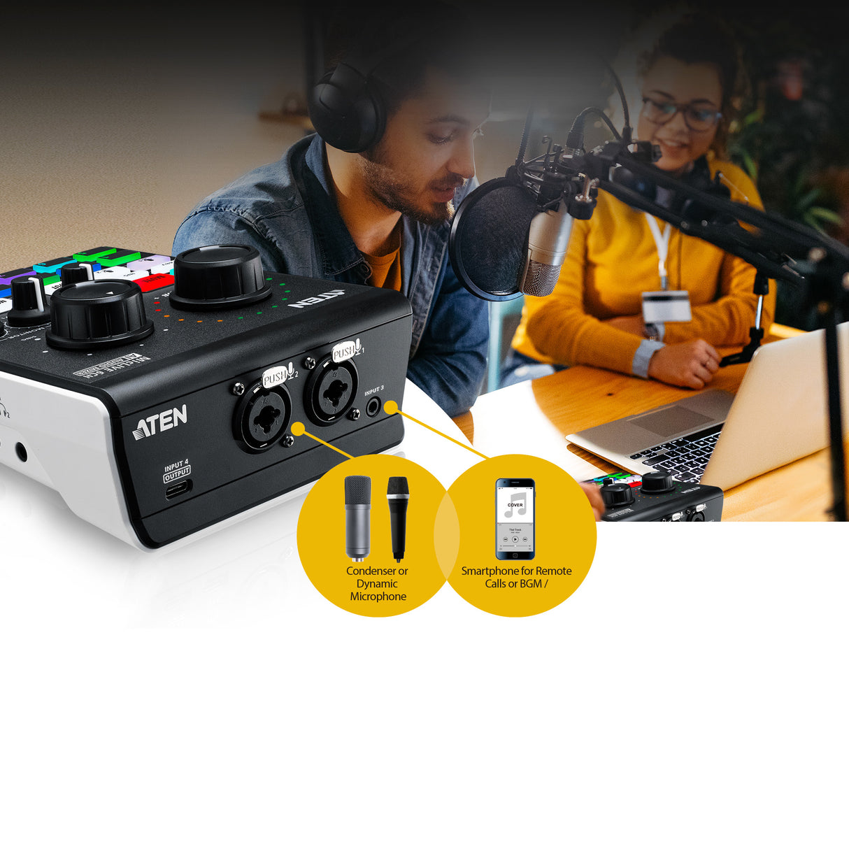 ATEN Podcast AI Audio Mixer | MicLIVE 6-CH