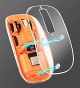 Manhattan Transparent Rechargeable Wireless Mouse, Clear/Orange, Adjustable 800/1200/1600dpi, With RGB LED light, 2.4Ghz (effective range up to 10m), USB, Optical, Ambidextrous, Four Button with Scroll Wheel, Slim Design, USB-A micro receiver...