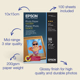 Epson Glossy Photo Paper (100 x 150mm), 200gsm, 100 sheets