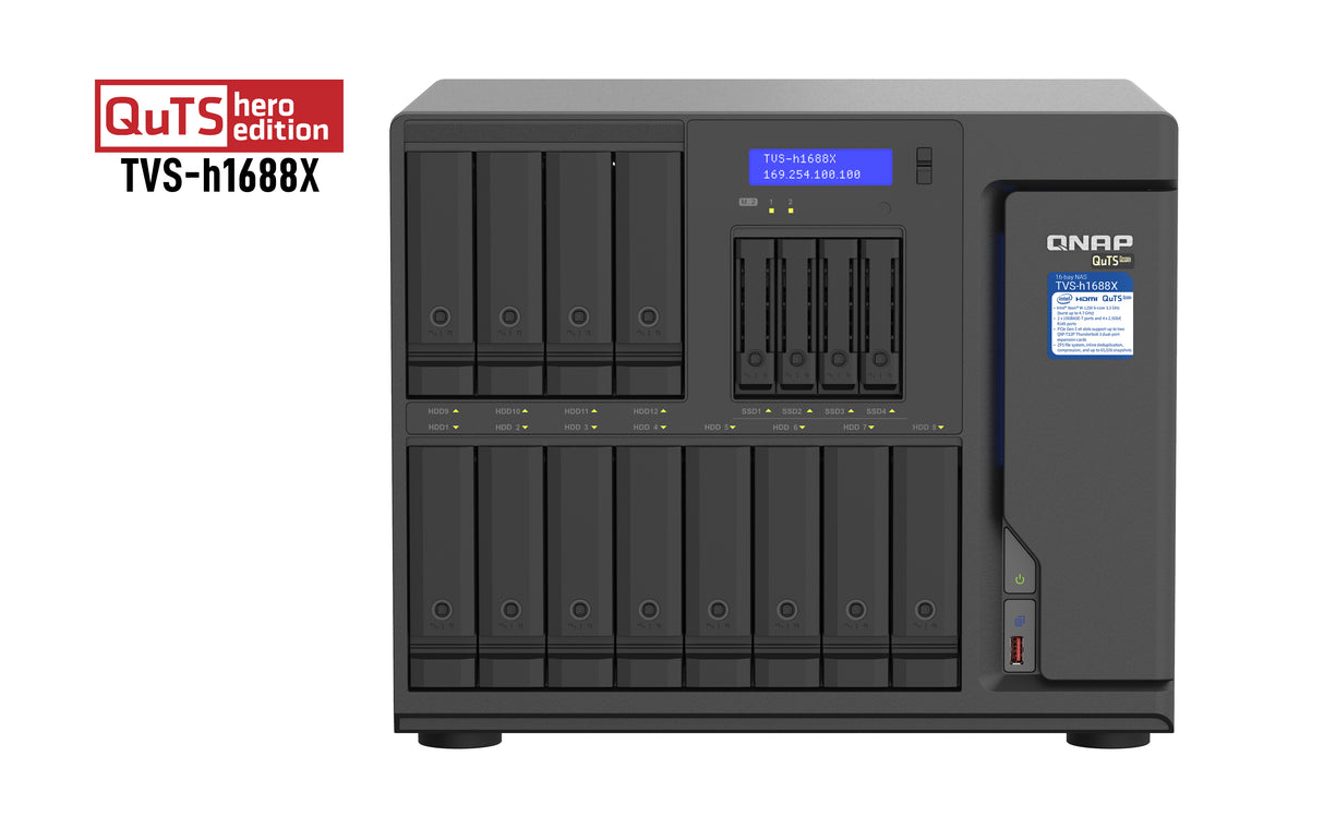 QNAP TVS-h1688X NAS Tower Intel® Xeon® W-1250 32 GB DDR4 0 TB QuTS hero Black