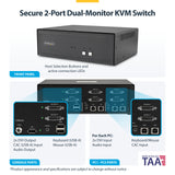 StarTech.com Secure 2-Port Dual-Monitor KVM Switch, DVI, NIAP 4.0 Desktop KVM, Metal Housing, CAC Port, Made in the USA