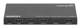 Manhattan HDMI Splitter with downscaling 4-Port , 4K@60Hz, Displays output from x1 HDMI source to x4 HD displays (same output to four displays), Downscale button to adjust a 4K input signal into 1080p, Micro-USB to USB-A power cable included (cable...