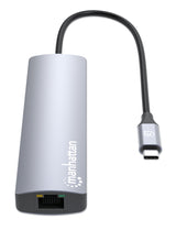 Manhattan USB-C Dock/Hub with Card Reader, Ports (x5): Ethernet, HDMI, USB-A (x2) and USB-C, with Power Delivery (PD) 100W- requires external USB-C charger (not included). USB powered (no external power supply required) when PD is not in use