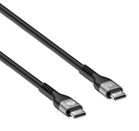 Manhattan Fast USB-C to USB-C Cable (240W), 2m, 240W Laptop Charging, Works with ALL Laptops (Note additional USB-C 240W wall charger needed), Extra-Long Reach for Desk or Floor Sockets, 3 year Warranty