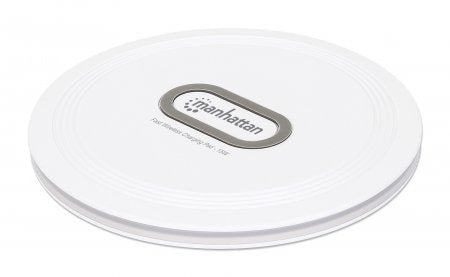 Manhattan Smartphone Wireless Charging Pad, Up to 15W charging (depends on device), QI certified, USB-C to USB-A cable included, USB-C input into pad, Cable 80cm, White, Three Year Warranty