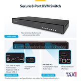 StarTech.com Secure 8-Port KVM Switch, DisplayPort, 4K 60Hz, NIAP 4.0 Desktop KVM, CAC, Metal Housing, Made in the USA